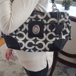 Coach black and white purse in signature print